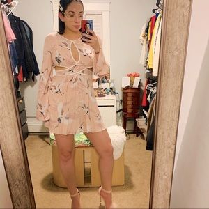Forever 21 Pink Long Sleeve Mini Crane Dress